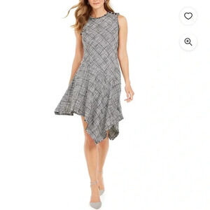 Taylor Women's Plaid Asymmetrical Hem A Line Dress White Size 8